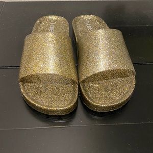J.Crew Gold Pool Slides
